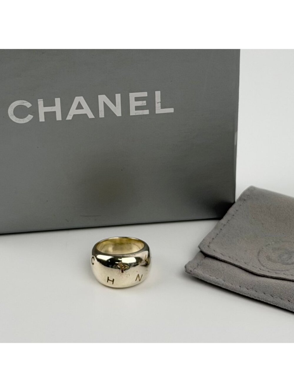 Chanel CC Logo Ring 925 Sterling Silver Vintage